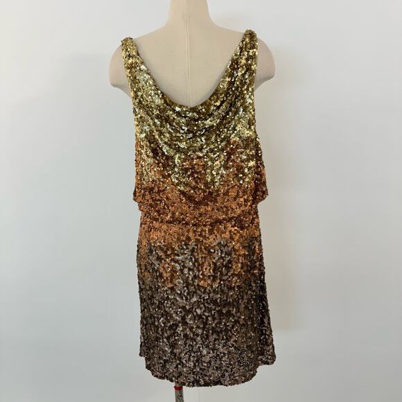 Orna Farho Sequin Mini Dress Draped Cowlneck Gold/Brown Party Evening Sz 4 - Picture 5 of 11